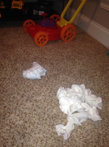 The many baby wipes I had to use to get this up.